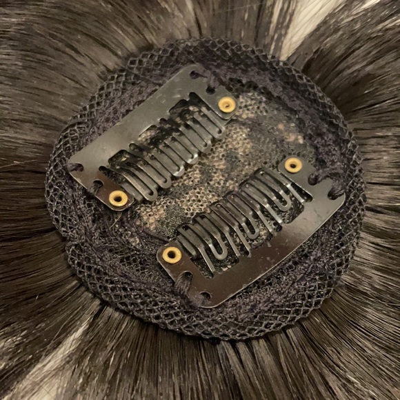 NWT 1B black mini hair topper synthetic circle lace two combs - Picture 11 of 13